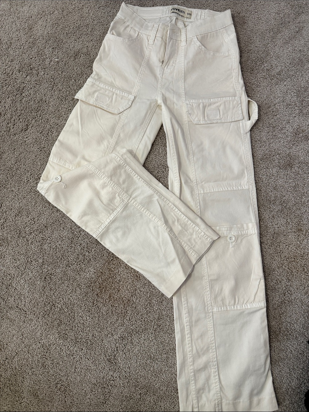 Love women Cream Cargo Pants with Utility Pockets